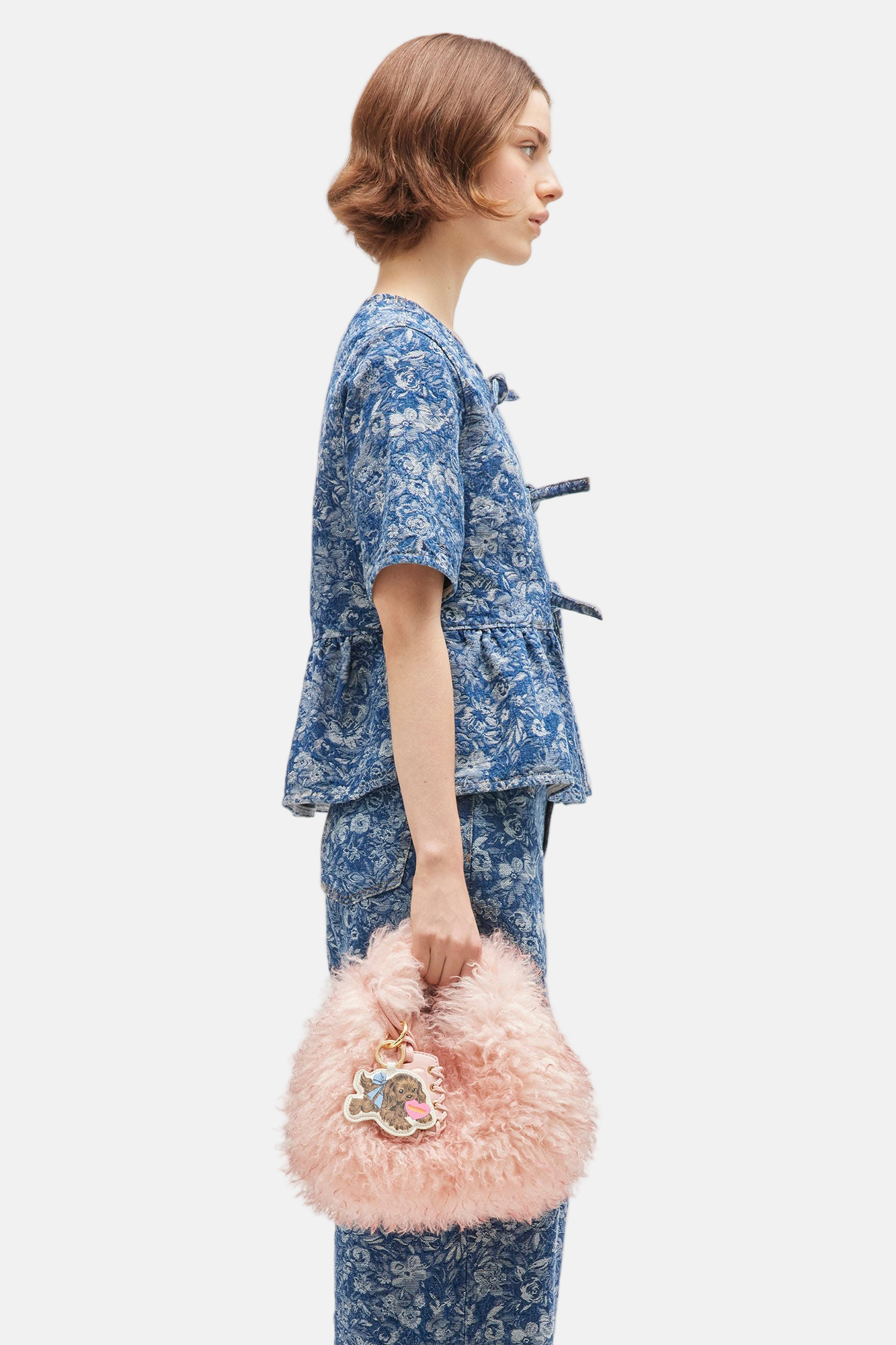 GANNI Hobo Mini Fur, Rose, Tasche