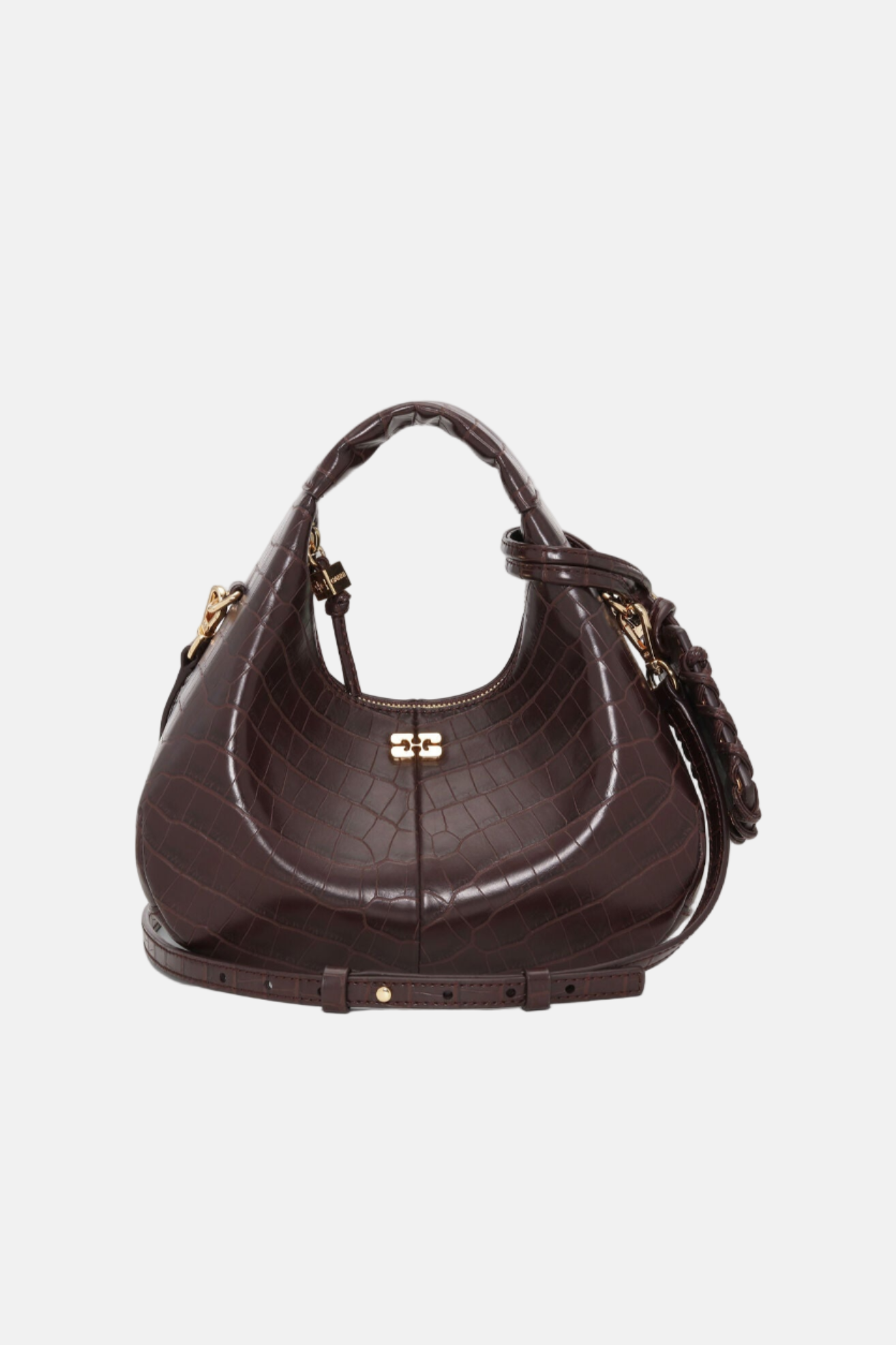 GANNI Hobo Mini Croco, Choco, Tasche