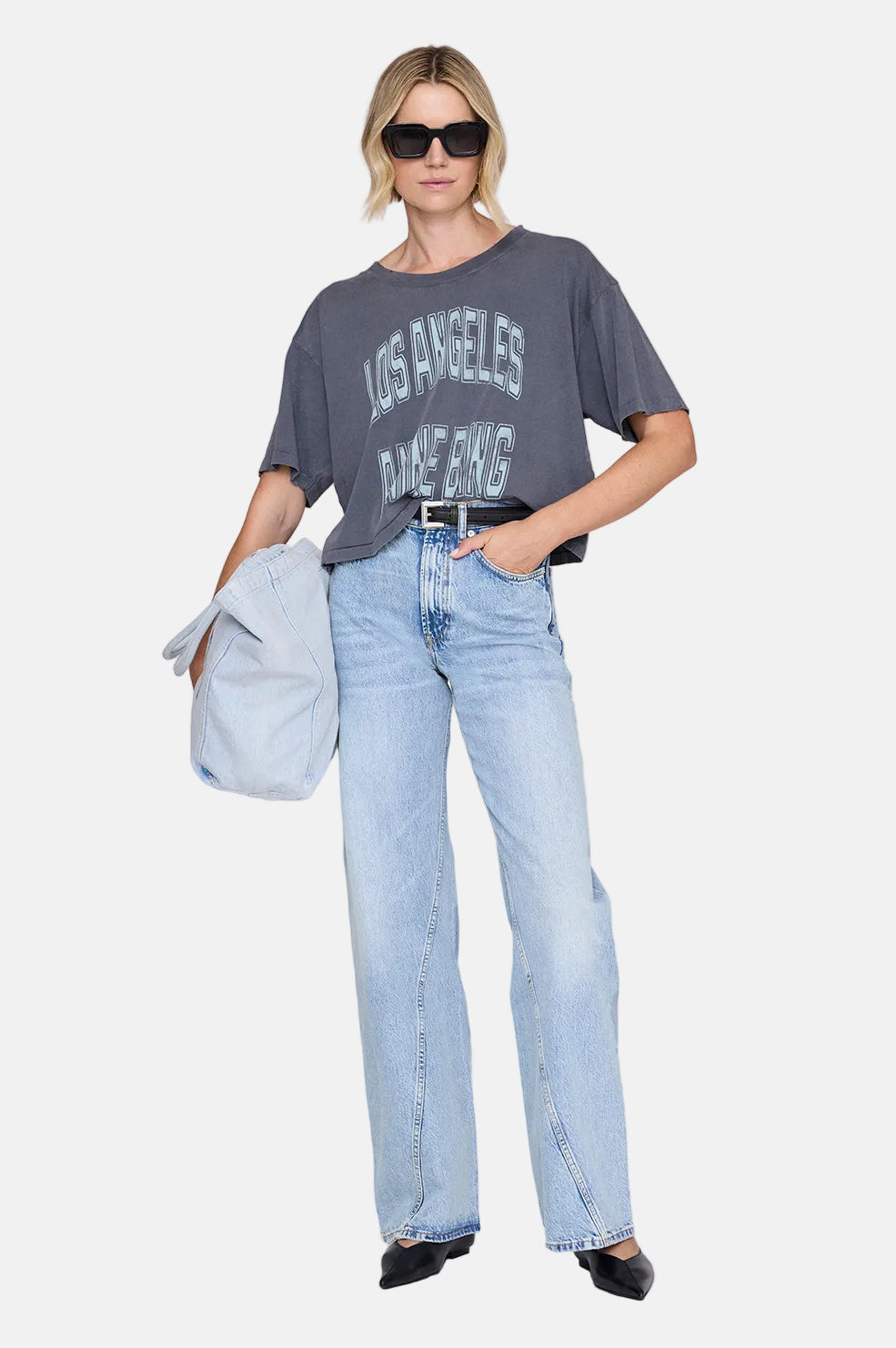 Anine Bing, Johnny Cropped Tee, Washed Grey, Shirt