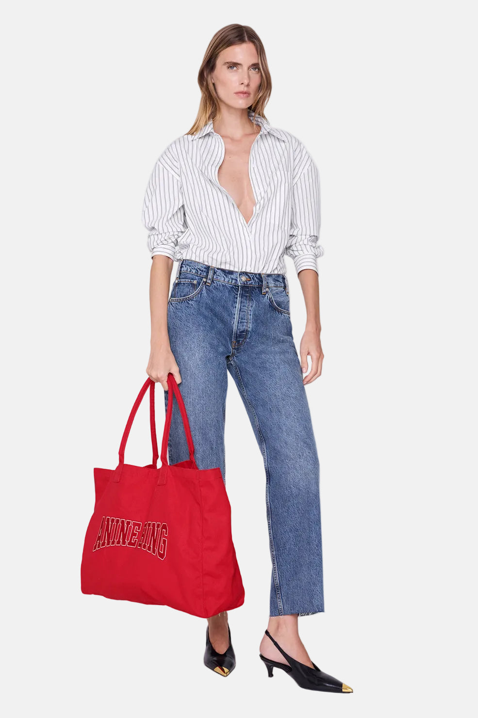 Anine Bing Leo Canvas Tote, Tango Red, Sac