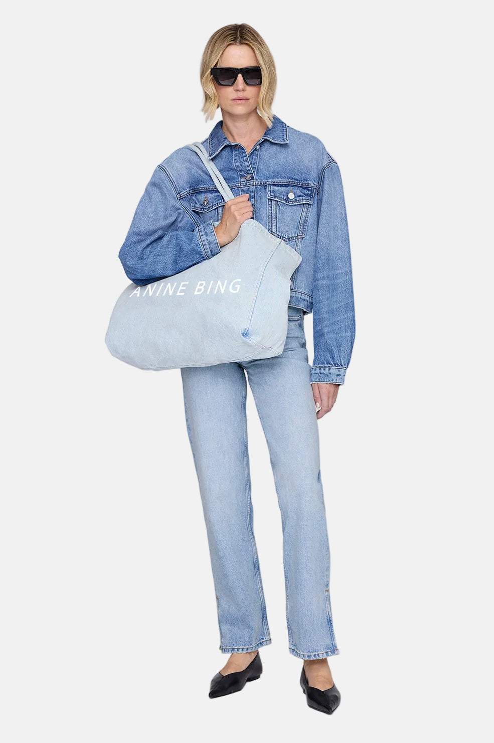 Anine Bing Leo Denim Tote, Lucid Blue, Tasche
