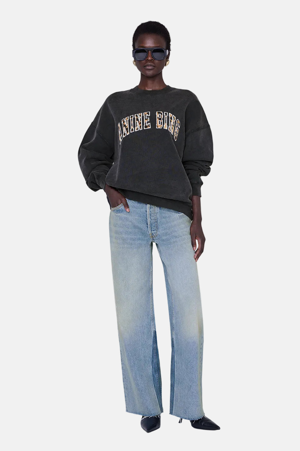 Anine Bing Miles, Leopard/Washed Black, Sweatshirt