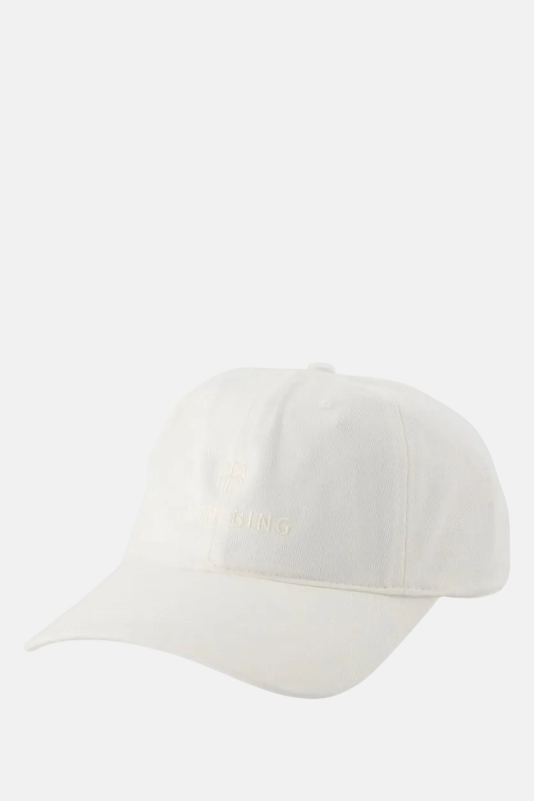 Frontansicht der Anine Bing Jeremy Baseball Cap in Ivory mit gerahmtem Monogramm-Logo.