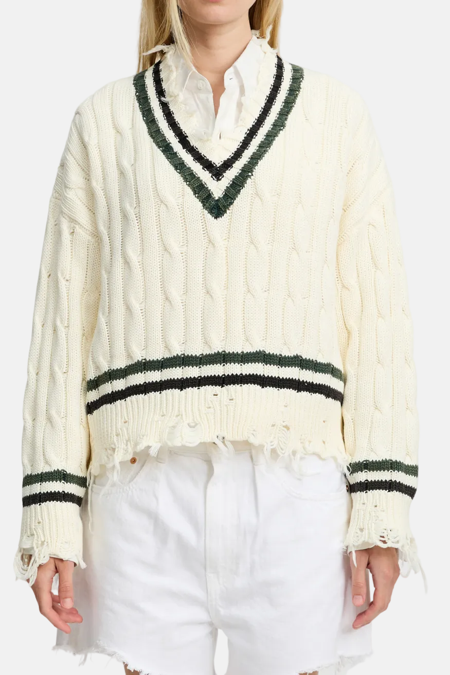 Denimist Cable Tennis, Cream & Black/Green Stripes, Cropped Sweater