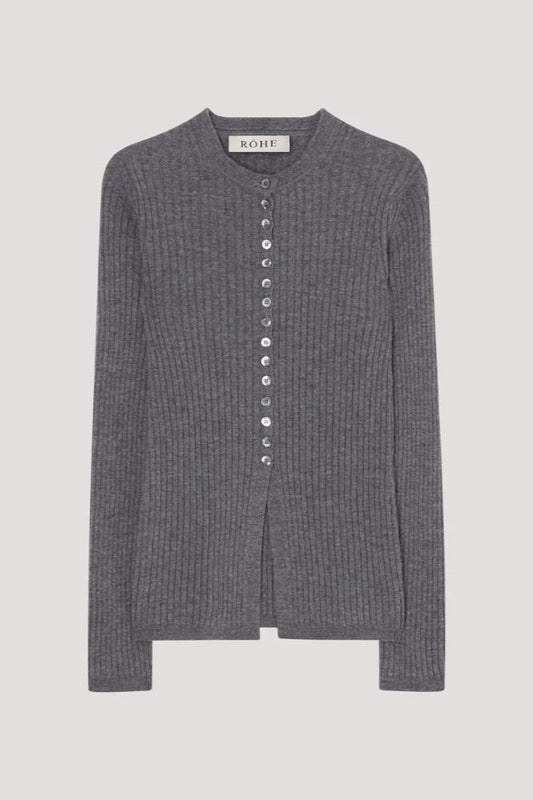 Elongated Rib, Grey Melange, Cardigan