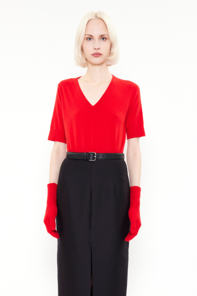 Zinnia, Postbox Red, V-neck sweater