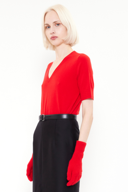 Zinnia, Postbox Red, V-neck sweater