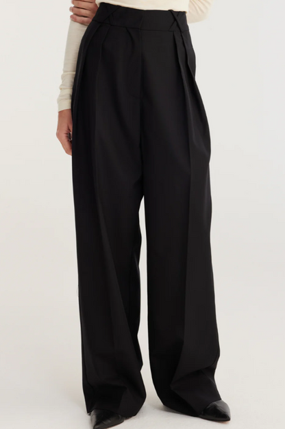 Wide Leg Double Pleated, Black, Hose