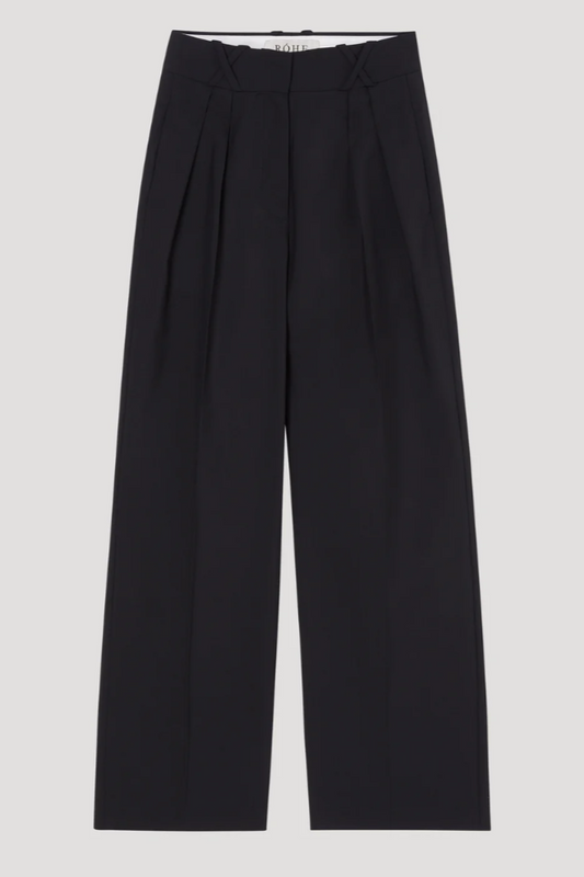 Wide Leg Double Pleated, Black, Pants