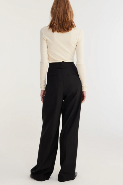 Wide Leg Double Pleated, Black, Pants