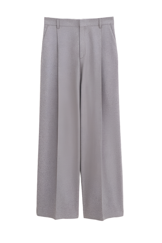 Wide Pleated Flannel, Gray, Pants