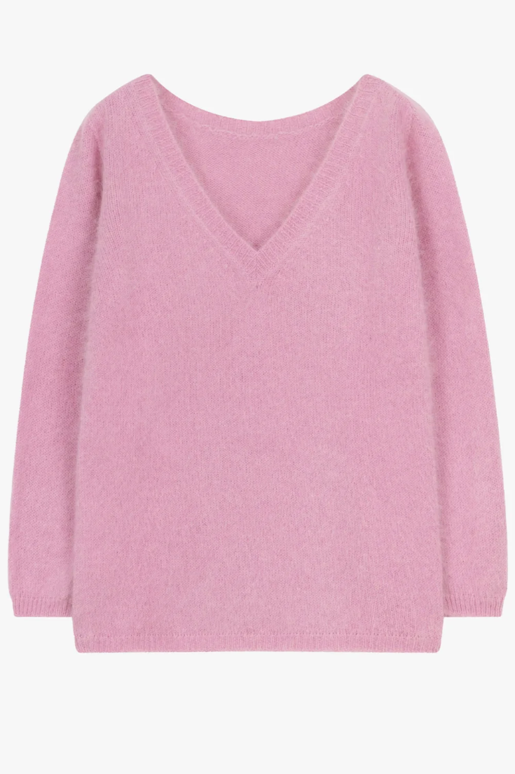 Scollo Manica, Rosa, V-Neck Pullover