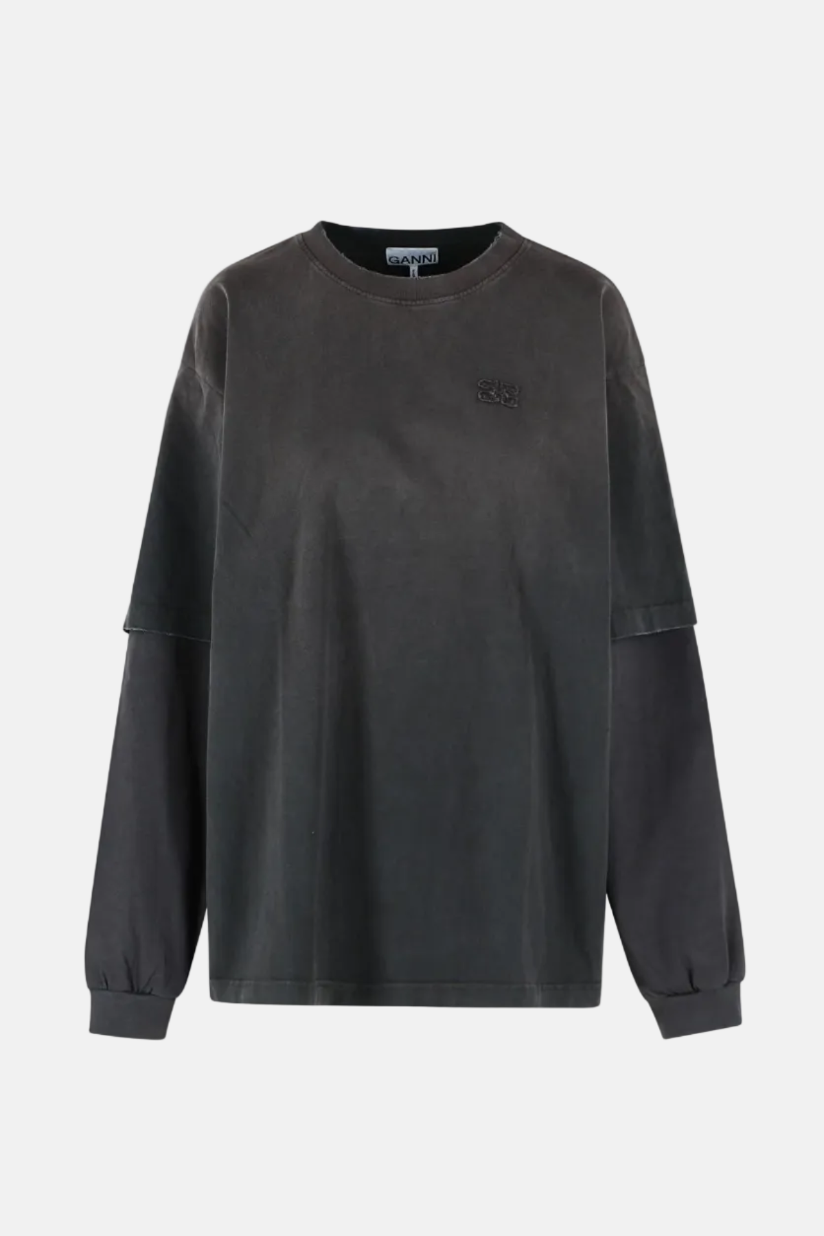 GANNI Washed Effect Cotton Jersey, Phantom, Longsleeve