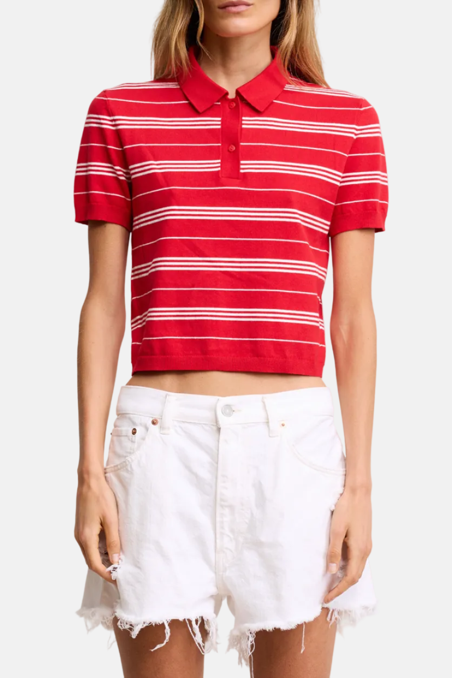 Denimist Shrunken Polo, Red/White Stripe, Sweater