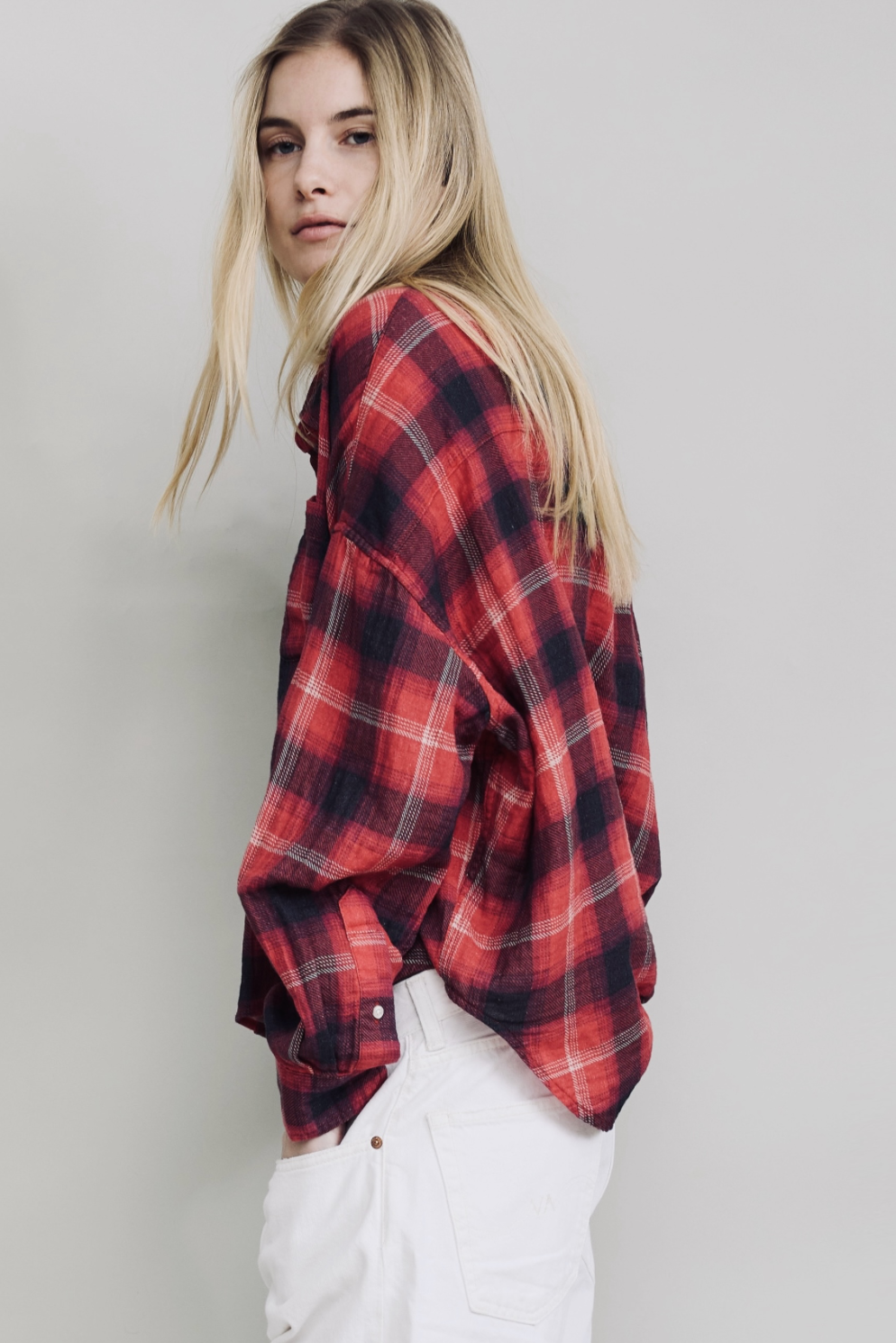 Denimist Bailey, Red Black Plaid, Cropped Shirt