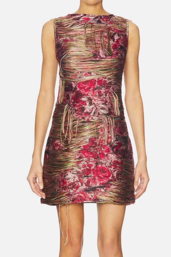 GANNI Fringed Organza Mini, Red, Kleid