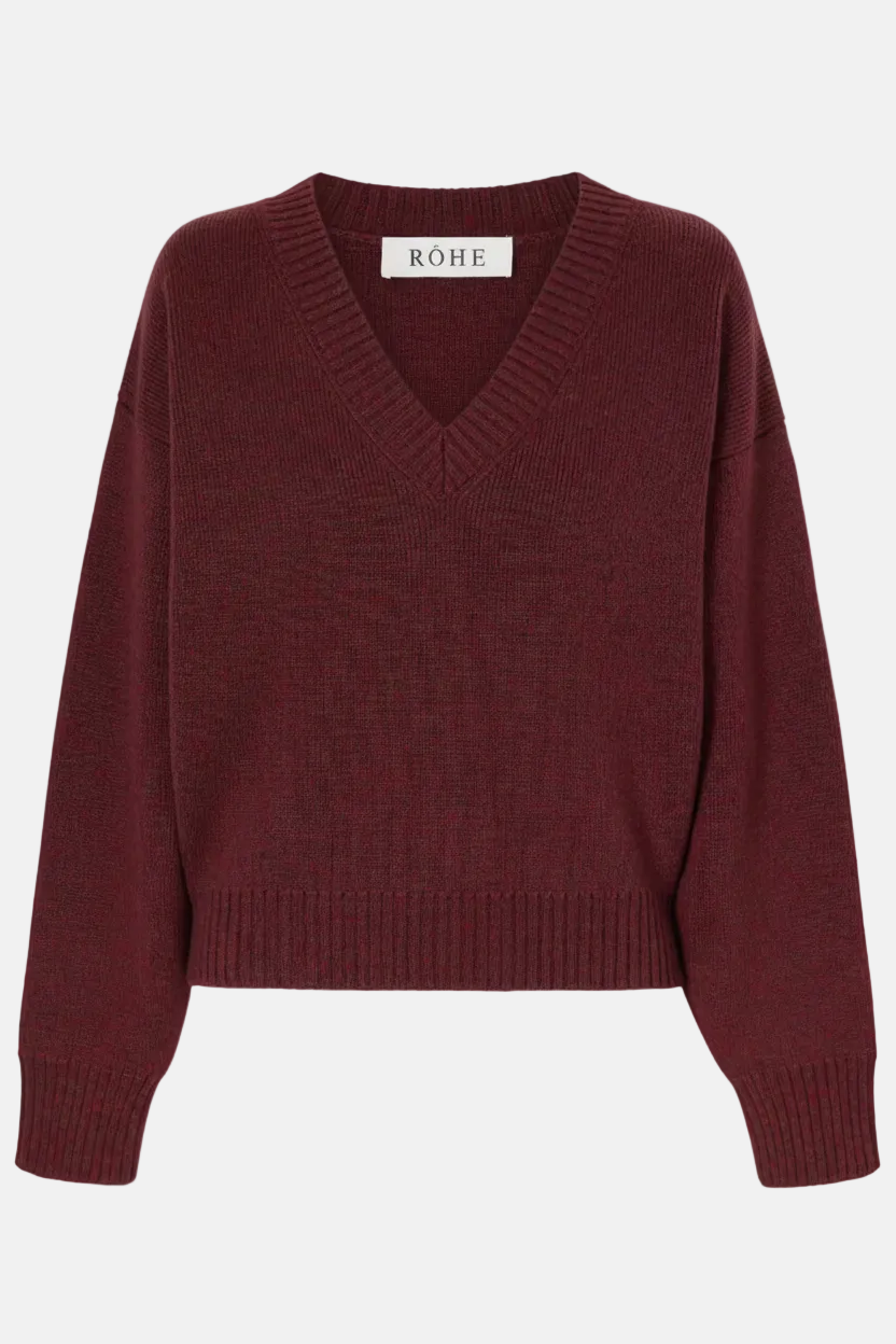 Róhe Sculptural Compact V Pullover in Burgundy