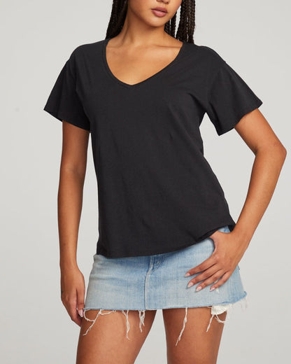 Short Sleeve, Black, V Neck Tee