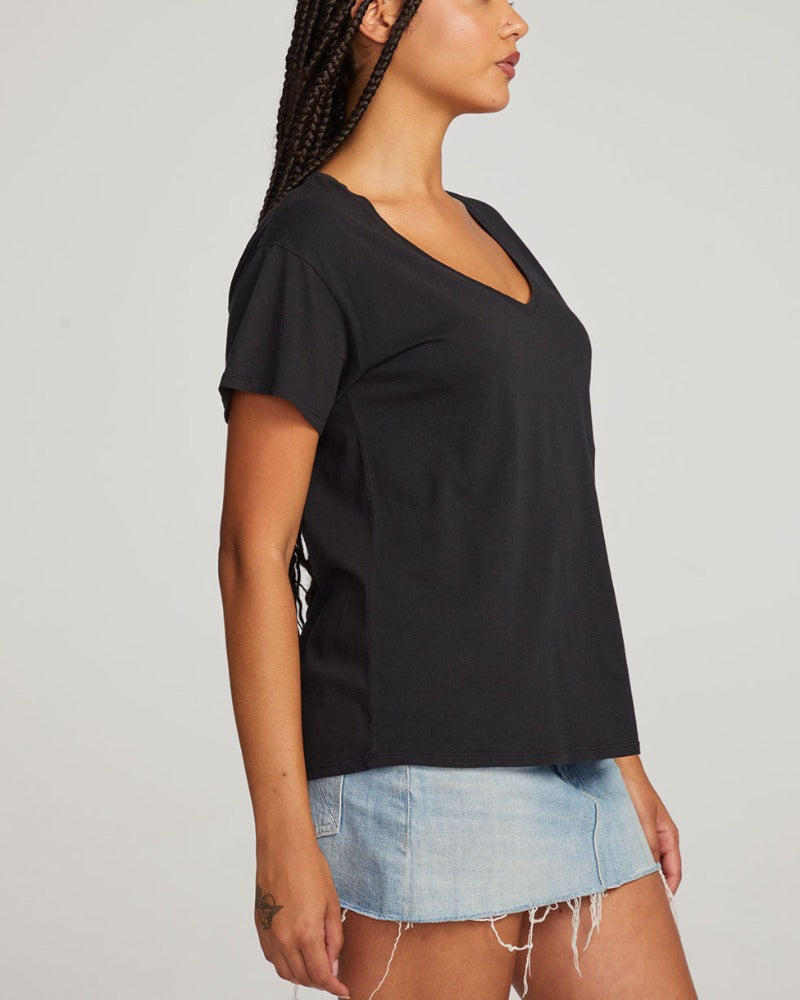 Short Sleeve, Black, V Neck Tee