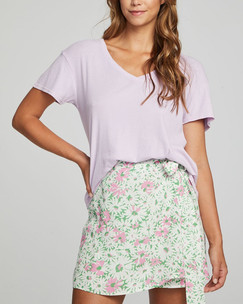 Short Sleeve, Lavender, V Neck Tee