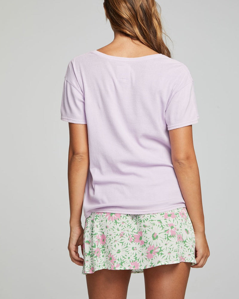 Short Sleeve, Lavender, V Neck Tee