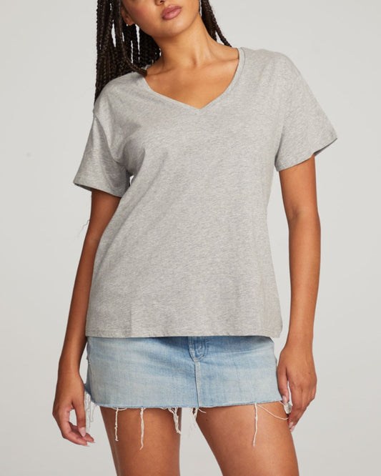 Short Sleeve, Grey, V Neck Tee