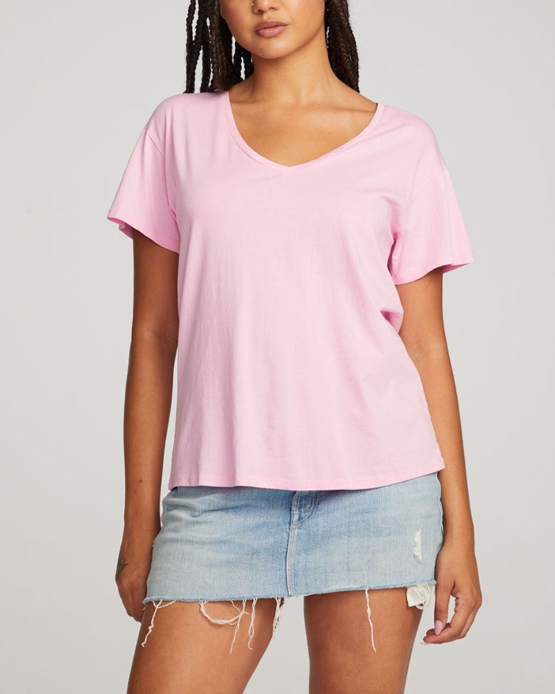 Chaser Short Sleeve, Pink, V Neck Tee