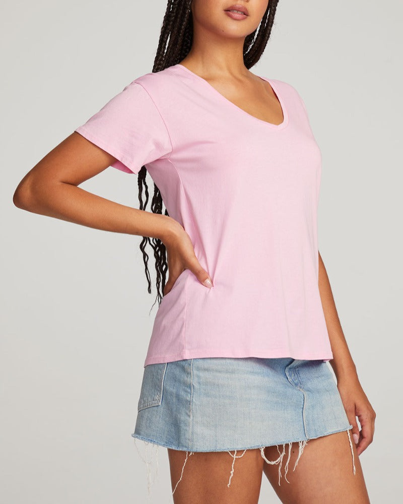 Chaser Short Sleeve, Pink, V Neck Tee