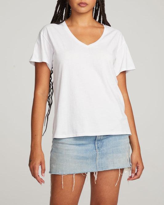 Short Sleeve, White, V Neck Tee