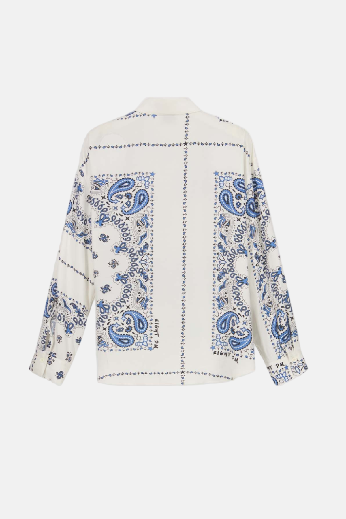 ückansicht der 8PM Cannes-A Bluse in Butter mit blauem Bandana-Muster.