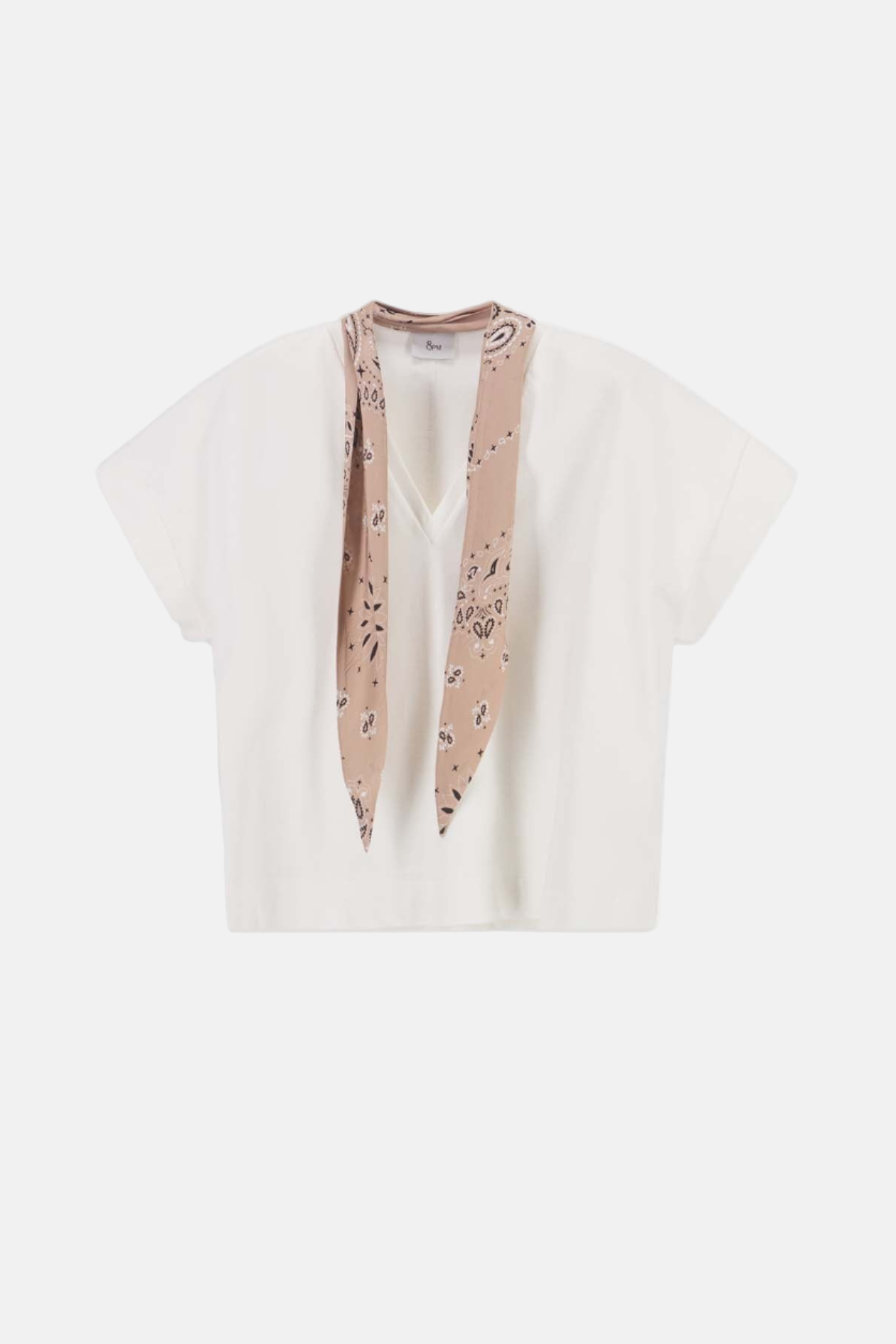 8PM Sirmione Top in Latte–Deserto mit integriertem Bandana-Schal, Vorderansicht