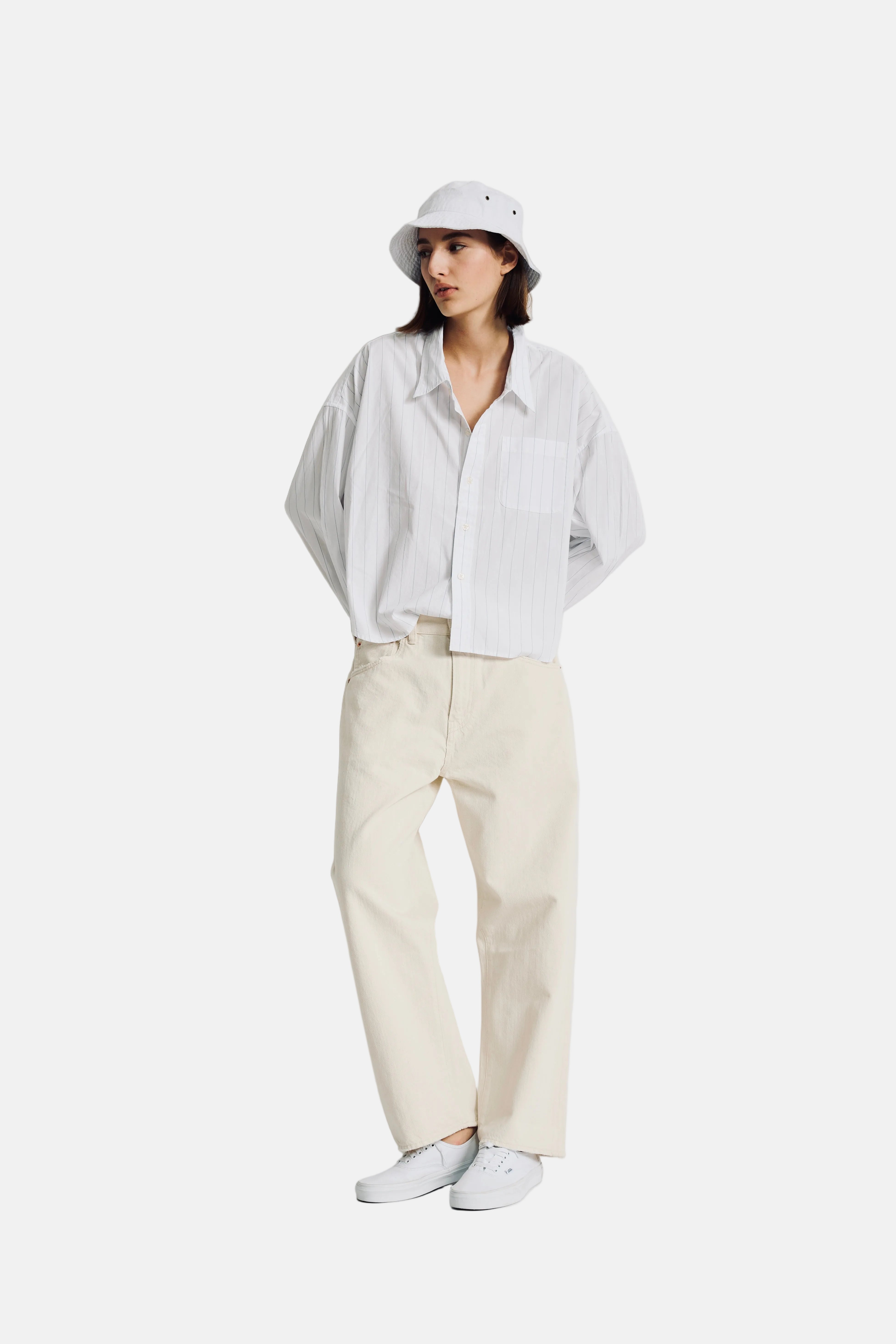 Denimist Bailey, Light Blue/Wide Stripe, Cropped Shirt