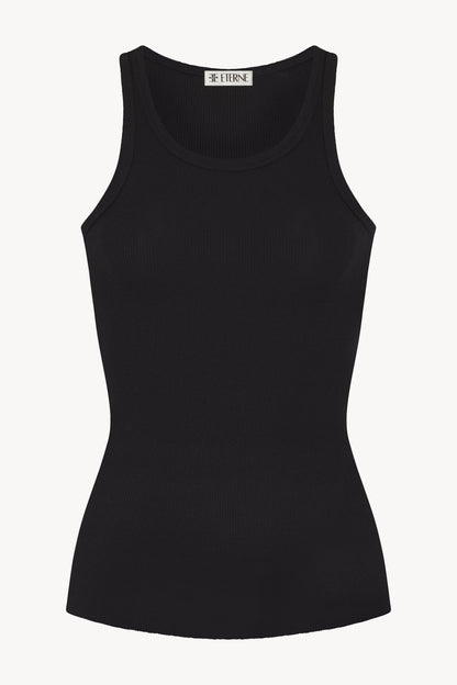 High Neck Fitted, Black, Tanktop