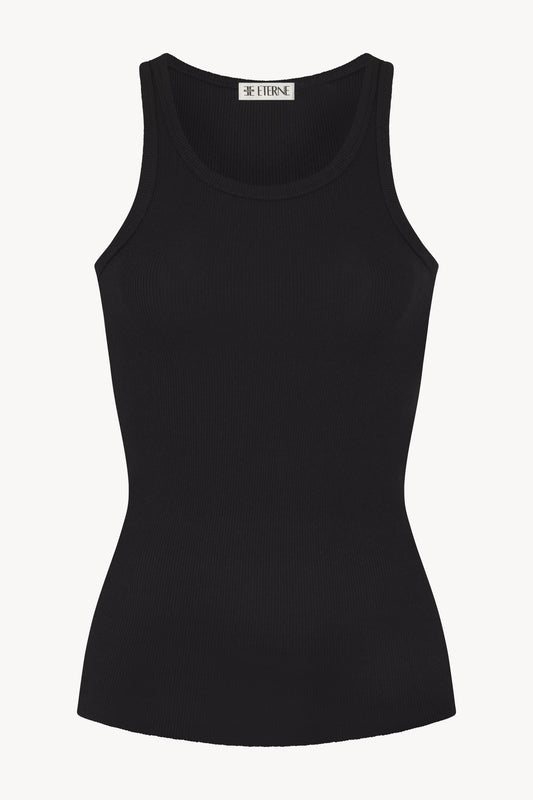 High Neck Fitted, Black, Tanktop