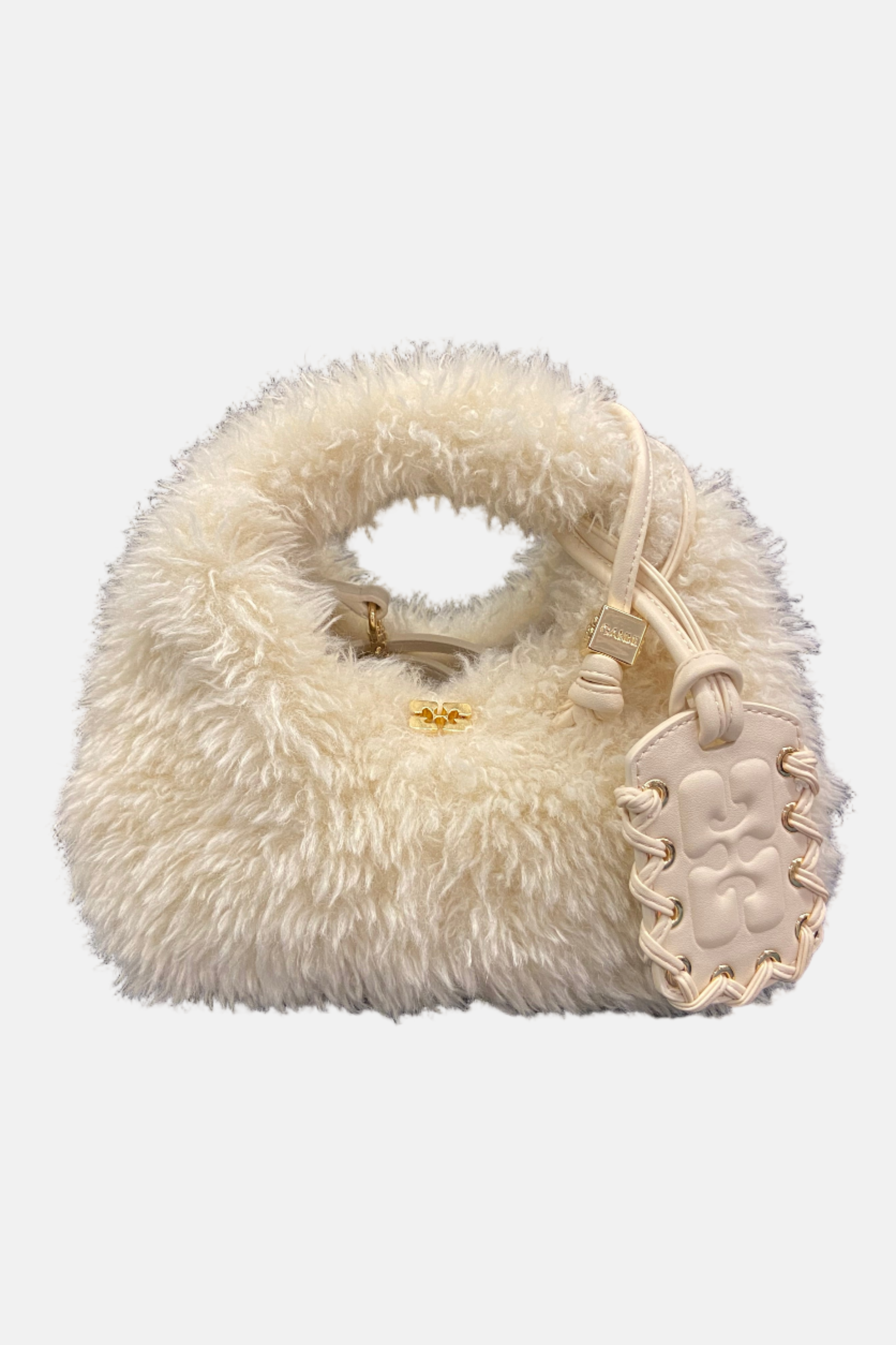 GANNI Hobo Mini Fur, Egret, Tasche