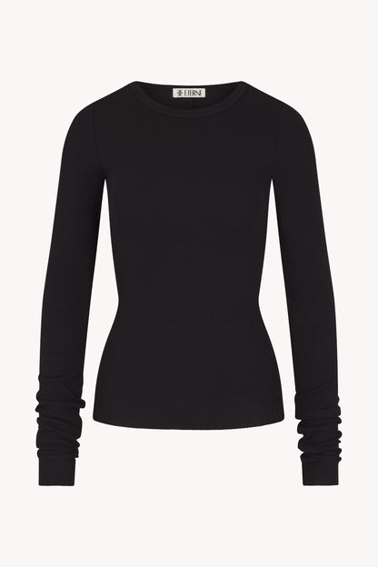 Long Sleeve Fitted, Black, Top