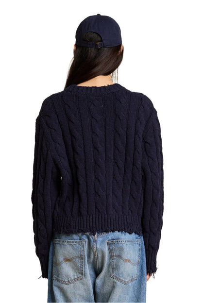 Cable V-Neck, Navy, Sweater