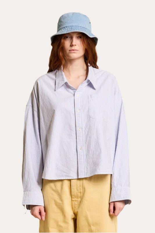 Cropped Button, Blue Stripe, Hemd