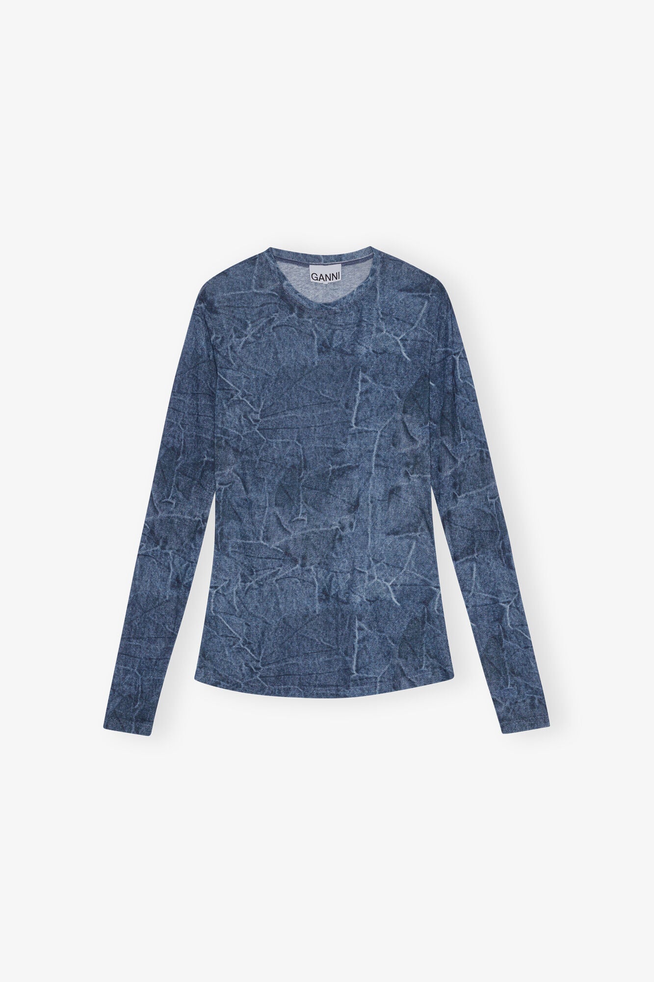 Mesh Crew Neck, Denim, Bluse