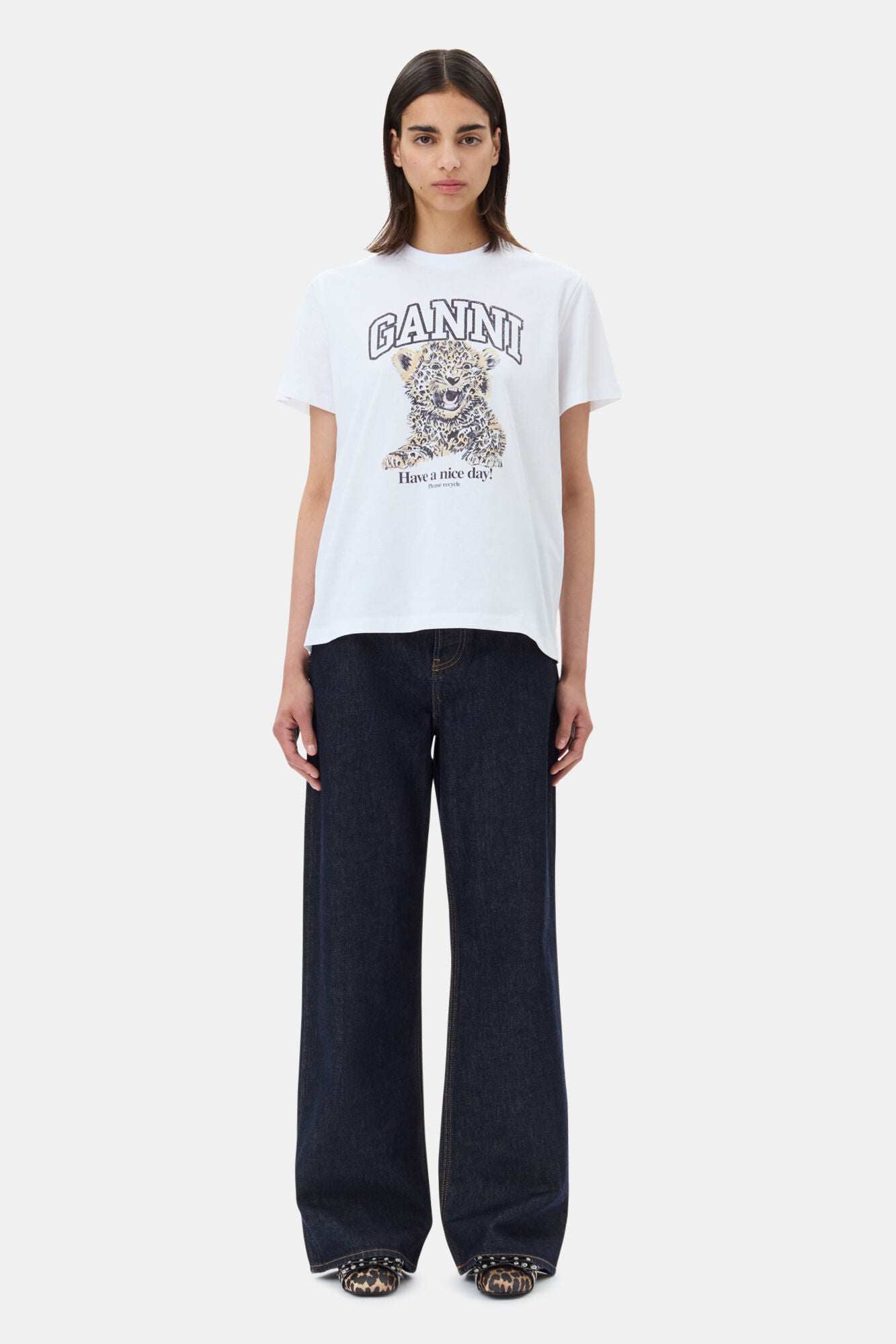 GANNI Basic Jersey Relaxed, Leopard, T-Shirt
