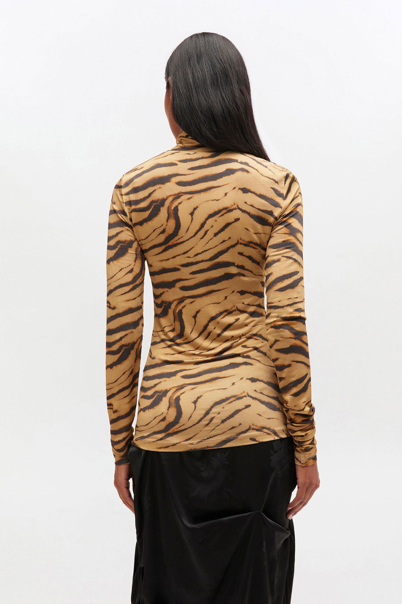 GANNI Printed Shiny, Khaki, Turtleneck