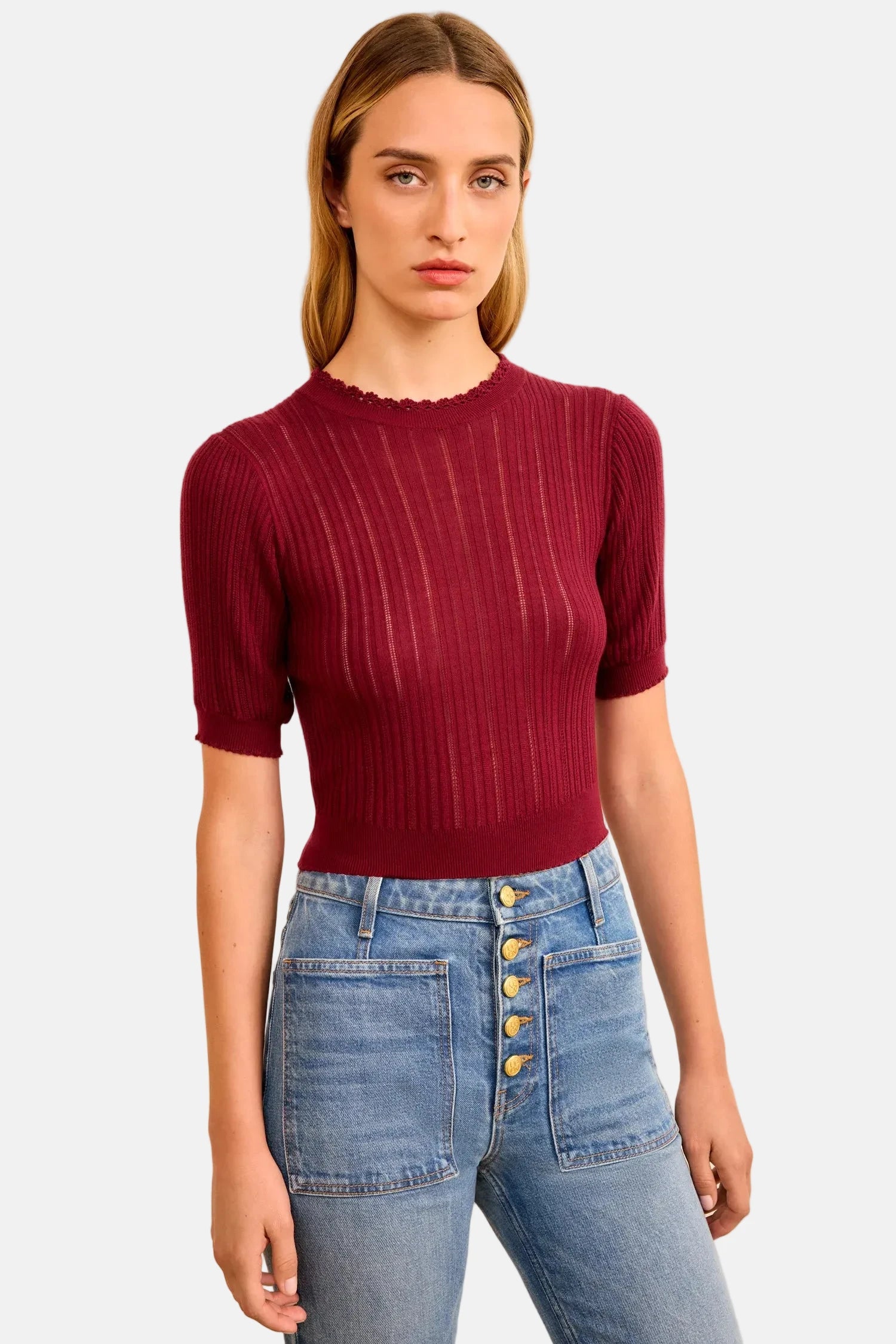 Ulla Johnson Gemma, Claret, Top mit Puffärmeln