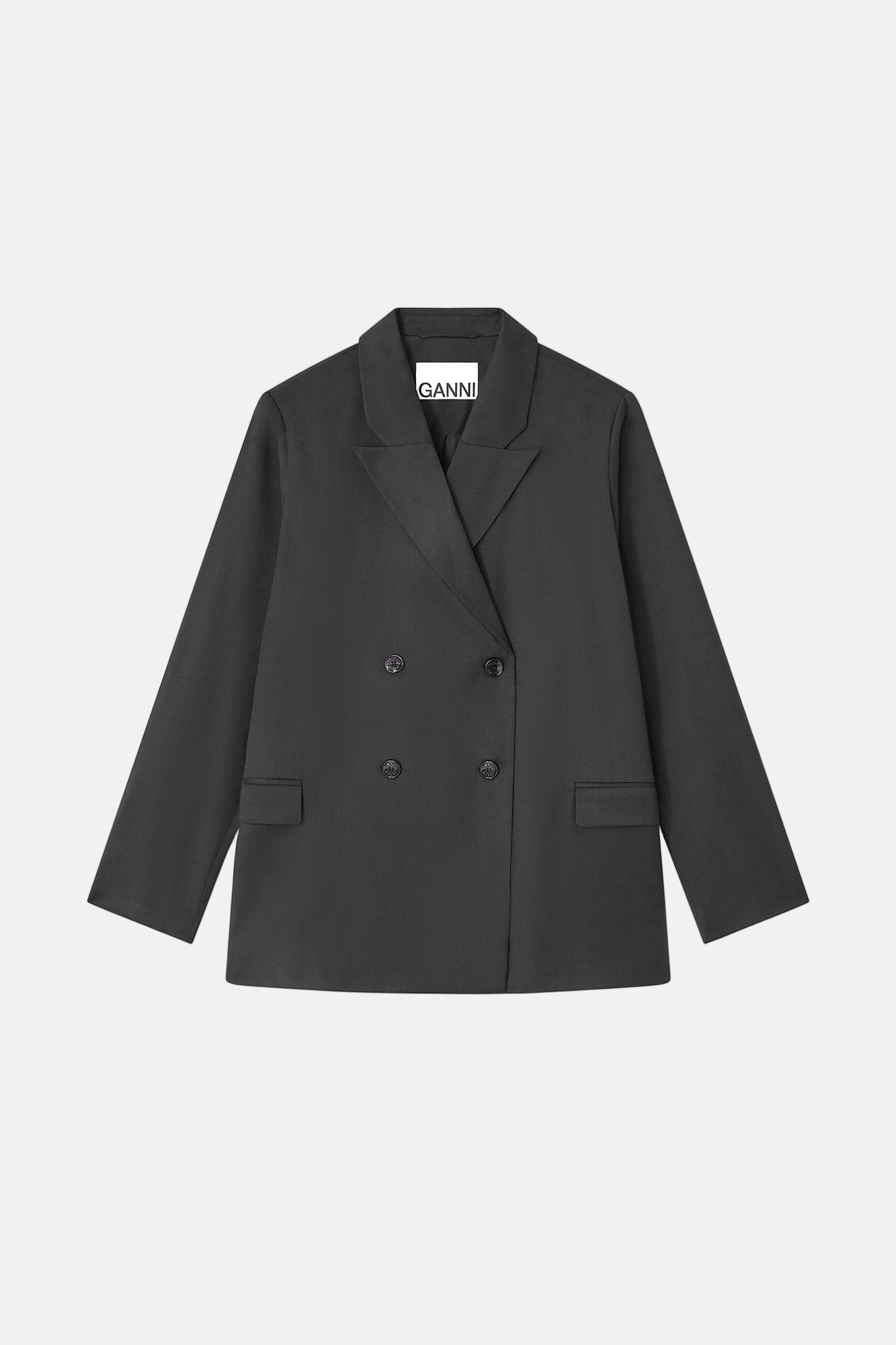 GANNI Calendered Wool, Black, Blazer