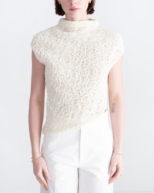 Asymmetric Knit Top, Light Cream, Top