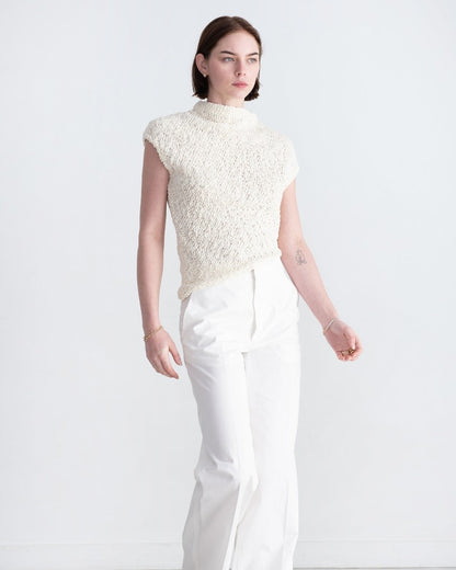 Asymmetric Knit Top, Light Cream, Top