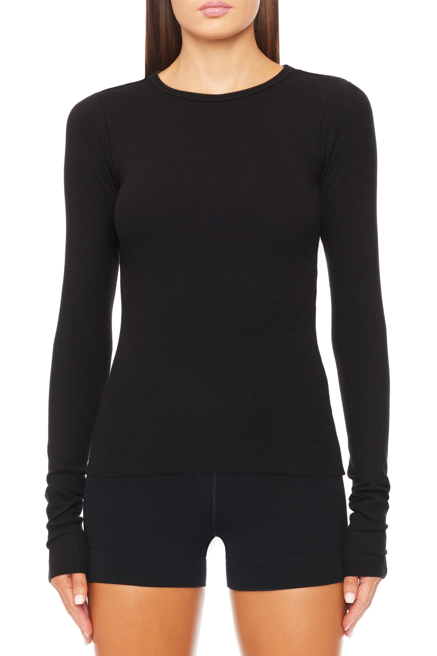 Long Sleeve Fitted, Black, Top