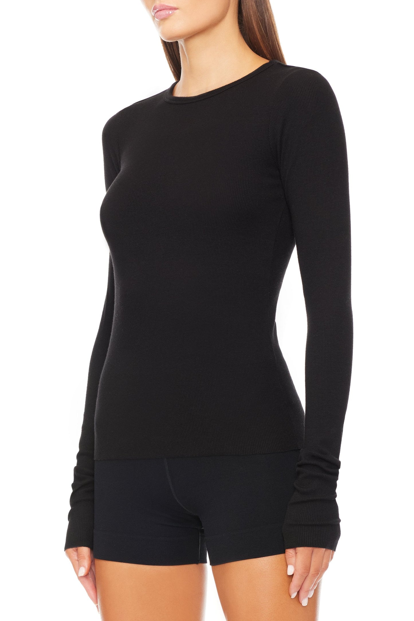 Long Sleeve Fitted, Black, Top