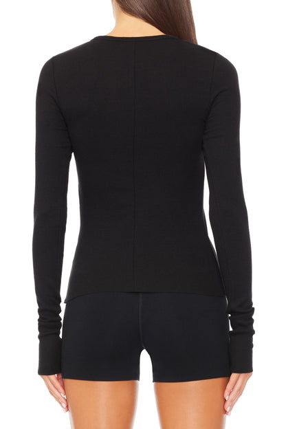 Long Sleeve Fitted, Black, Top