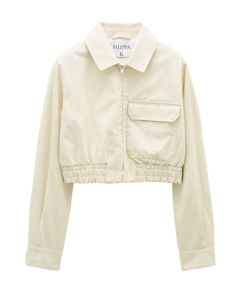Cropped Cotton Zip Jacket, butter