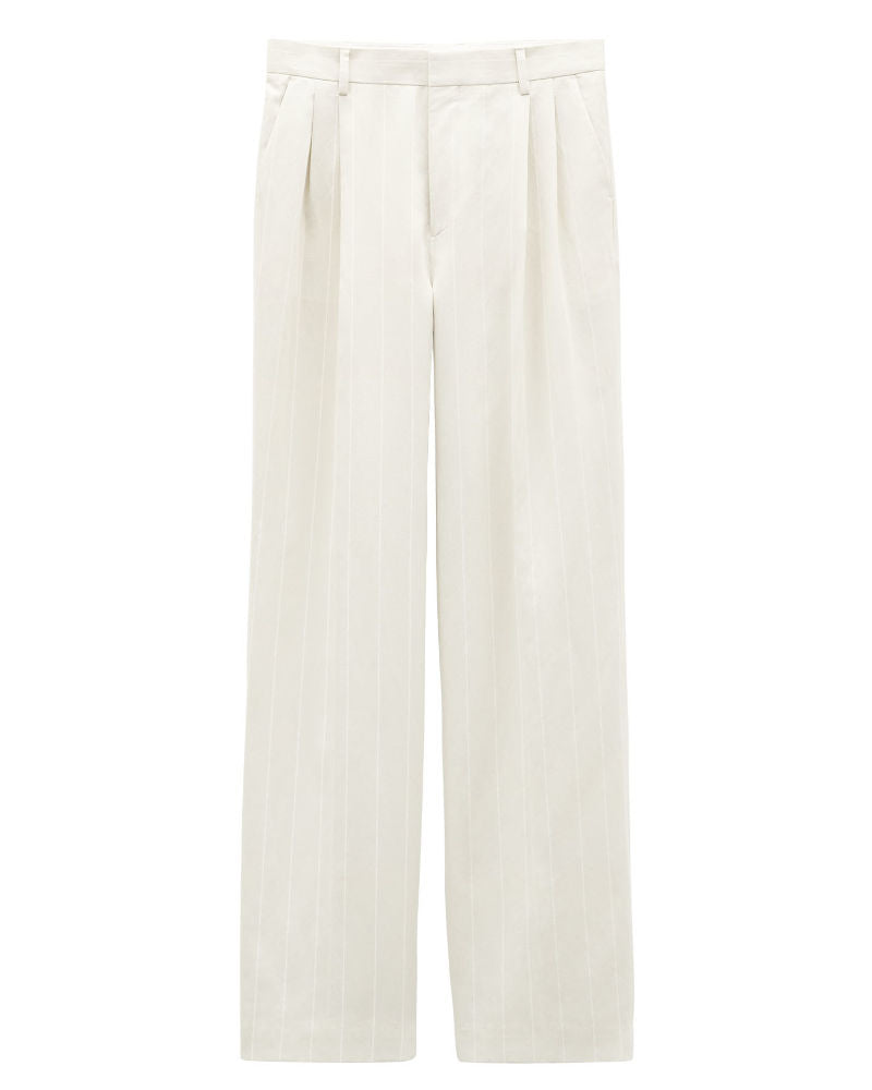 Pleated Pinstripe Trousers, bone white